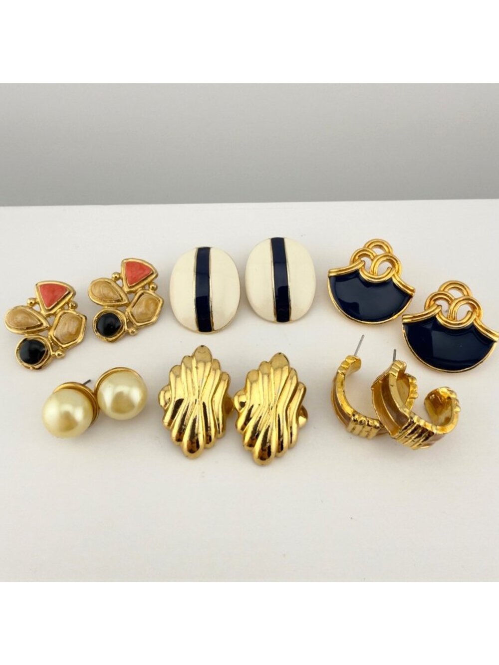 Vintage Gold Tone Enamel Earring Lot Statement Retro Pierced 80s 90s